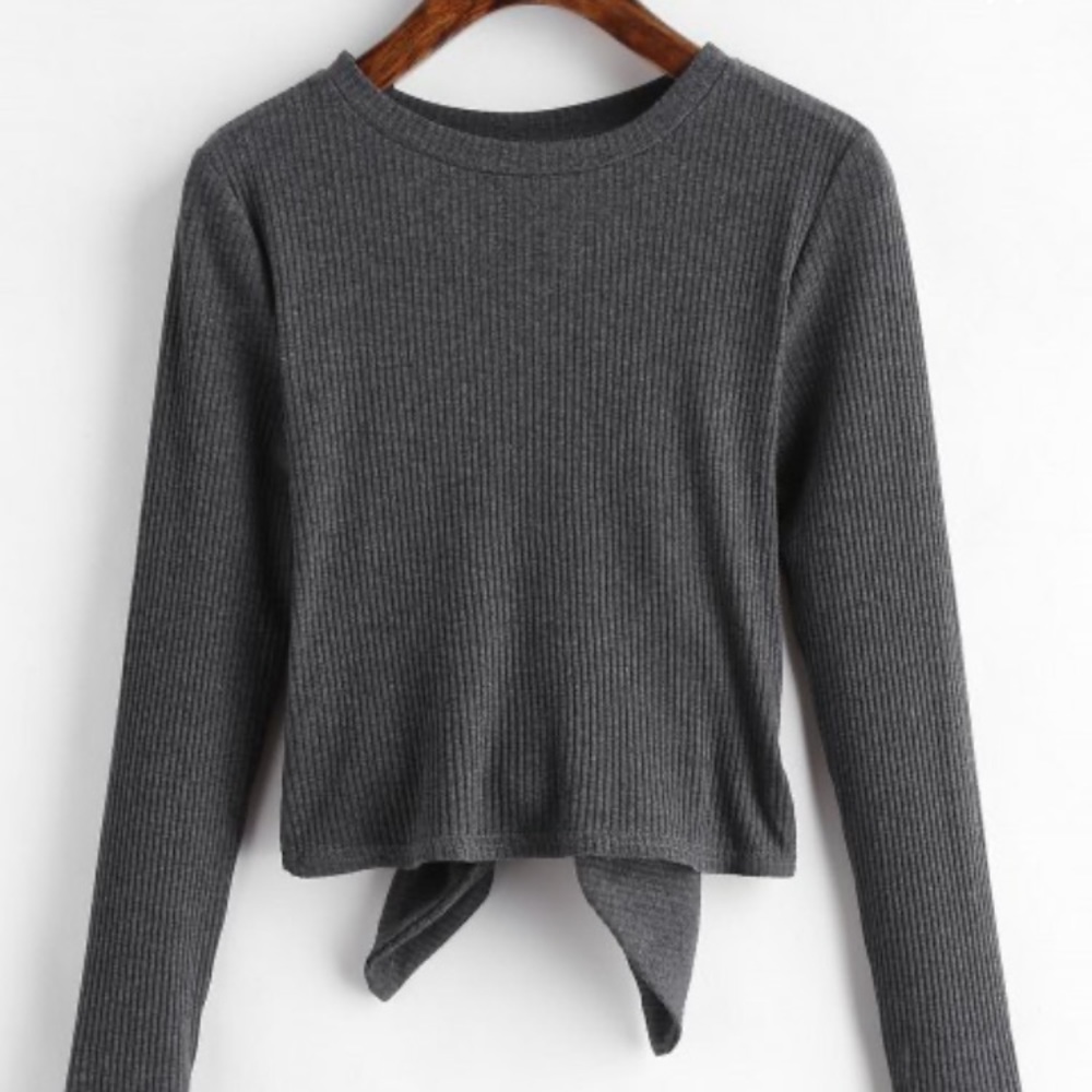 Carbon grey open back ribbed shirt